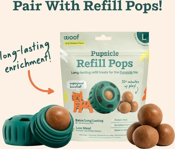 Woof Pupsicle Long Lasting Refillable Dog Treat Dispenser Toy